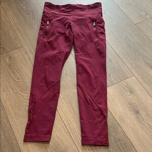 Lululemon Mesh Leggings Maroon Gold Detailing Size 4